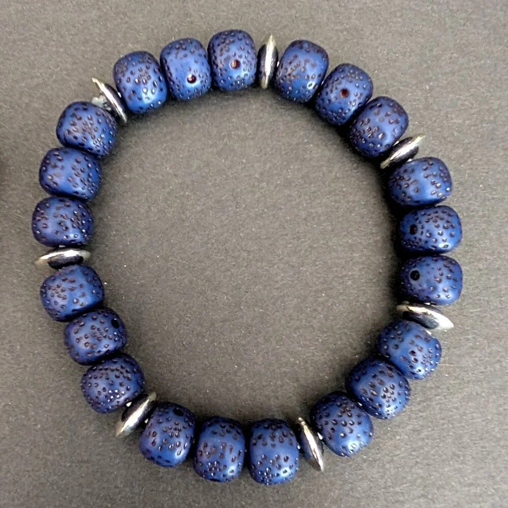 5 shades of blue layering beaded bracelets